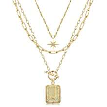 3pcs Women's Eight-Pointed Star Multi-Layered Letter Detail Elegant Necklace Set - Fashionable & Versatile Ladies' Jewelry Gift - Golden three-piece set - View 9