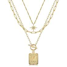 3pcs Women's Eight-Pointed Star Multi-Layered Letter Detail Elegant Necklace Set - Fashionable & Versatile Ladies' Jewelry Gift - Golden three-piece set - View 8