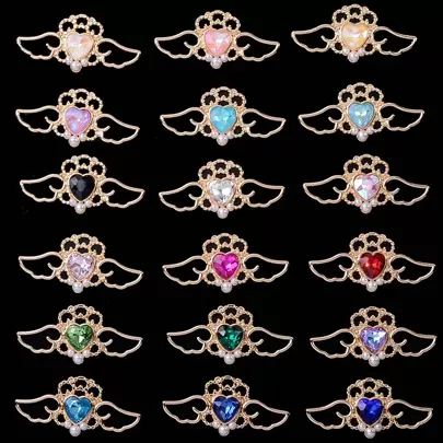 10 chiếc mặt dây chuyền ngọc trai giả hình trái tim rỗng và cánh hợp kim phong cách Baroque nhiều màu, phụ kiện làm đồ trang sức tự làm, dùng cho vòng tay, vòng cổ, hoa tai, phụ kiện tóc, váy cưới, giày dép, quần áo, cổ áo, trang trí rèm cửa. 41*20mm Valentine