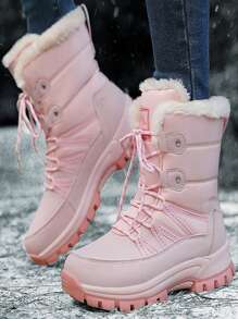 女士新款时尚冬季加厚毛绒保暖高帮保暖内衬防水防滑休闲户外雪地靴 - 粉色 - 查看 4
