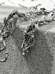 A Men's Dragon Pattern Personalized Bracelet - Antique Silver - View 3