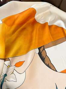 1pc 70*70cm Fashionable Ladies' Outdoor Sun Protection Shawl, Thin Silk Scarf For All Seasons. Classic Grass, Maple Leaves, Beautiful Women, Flower Patterns In Colorful, Black, Burgundy, Grey, Yellow, Orange, Beige And Apricot Square Scarf For Women