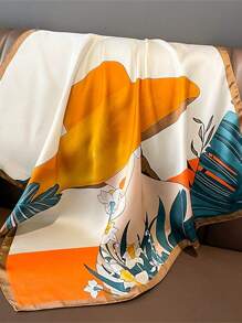 1pc 70*70cm Fashionable Ladies' Outdoor Sun Protection Shawl, Thin Silk Scarf For All Seasons. Classic Grass, Maple Leaves, Beautiful Women, Flower Patterns In Colorful, Black, Burgundy, Grey, Yellow, Orange, Beige And Apricot Square Scarf For Women