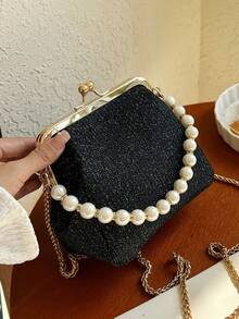 1 件仿珍珠包手提包斜挎包夹包晚宴包便携闪光/闪亮适合婚礼舞会晚宴派对时尚安静奢华 Chuck 仿珍珠装饰新娘派对女孩女士妻子礼物旅行配件 - 黑色 - 查看 7