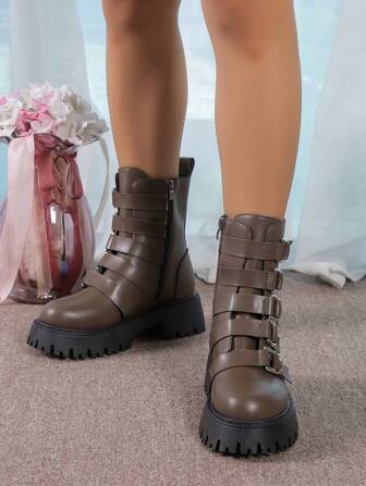 New Women's Classic British Style Round Toe Ankle Boots With Thick Sole, Side Zipper, Fashionable, Comfortable,  Boots For Travel, High-Cut And Anti-Slip Short Boots