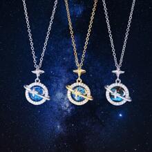 1入/2入/3入/4入金色行星立體氧化鋯石圓形吊墜項鍊套裝，女士專屬 - 如圖 - 查看 17