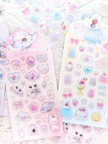 1張隨機可愛的y2k甜點、兔子、天使、蝴蝶結、花、水晶、亮片、果凍貼紙