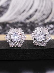 1 đôi Trẻ em Duyên dáng Khối Zirconia  Bông tai stud Dành cho Cô gái Món quà Để Trang Trí Hàng Ngày Cho bữa tiệc Đồ trang sức Quà sinh nhật - Bạc - Xem 2