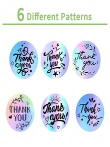 500pcs/Roll Holographic Thank You Stickers Series 2, Pp Roll Sticker, 1 Inch Adhesive Label Seal Sticker - Multicolor - View 3
