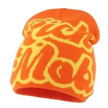 時尚骷顱絨毛帽女秋冬編織帽嘻哈骷顱帽街頭 - 橘色 - 查看 2