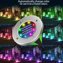 4pcs/8pcs Color Changing Solar Ground Lights, 8 LED Solar Outdoor Lights Landscape Lighting, Multicolor Solar Disk Lights, Waterproof Disc Puck Lights For Pathway Garden Yard Lawn Walkway Decor - Silver - View 4