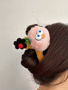 1個女士獨特毛茸茸花球髮卡,創意禮物,適用於日常、通勤、派對、拍照 - 彩色 - 查看 1