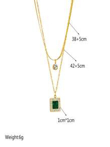 二件組泥鑽綠色光環石項鏈和手鍊套裝,時尚輕奢飾品,適用於日常佩戴