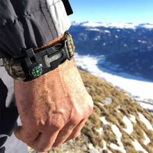 1pc Outdoor 4-In-1 Survival Mountaineering Paracord Bracelet With Whistle, Compass And Survival Guide, No Firestarter Included Camping Camping Stuff