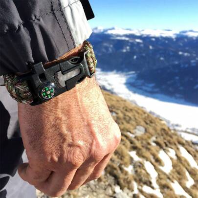 1pc Outdoor 4-In-1 Survival Mountaineering Paracord Bracelet With Whistle, Compass And Survival Guide, No Firestarter Included Camping Camping Stuff