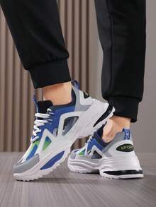 新款男士舒適休閒鞋,前扣帶設計,色塊設計適用於戶外運動,具有防震功能並適合於跑步。時尚且百搭的厚底鞋 - 藍色 - 查看 8