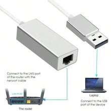 1pc Usb To Rj45 Ethernet Adapter, Usb 2.0 To 10/100 Network Lan Wired Adapter Converter With Rj45 Female Port, Compatible With Windows Linux Laptop - Silvery - View 3