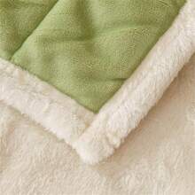 A款奶絨b款羊絨雙層加厚毛毯,純色鑲邊雙面絨毛毯,多功能超暖 - 軍綠色 - 查看 5