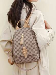 時尚女性大容量旅行背包 - 卡其色 - 查看 4