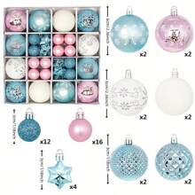 44 件圣诞装饰球、圣诞树装饰品、节日装饰 - 粉紅藍白 - 查看 3