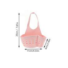 1pc Kitchen Sink Hanging Organizer With Button, Adjustable Sponge Drainage Basket And Faucet Storage Rack - Pink - View 2