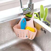 1pc Kitchen Sink Hanging Organizer With Button, Adjustable Sponge Drainage Basket And Faucet Storage Rack - Pink - View 3
