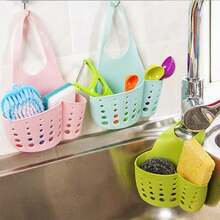 1pc Kitchen Sink Hanging Organizer With Button, Adjustable Sponge Drainage Basket And Faucet Storage Rack - Pink - View 9