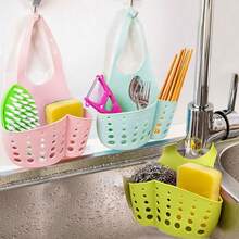1pc Kitchen Sink Hanging Organizer With Button, Adjustable Sponge Drainage Basket And Faucet Storage Rack - Pink - View 8