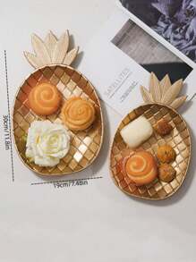 1 件裝金色樹葉裝飾托盤創意菠蘿形零食糖果托盤適用於客廳、餐桌、家居整理和裝飾 - 金色 - 查看 5