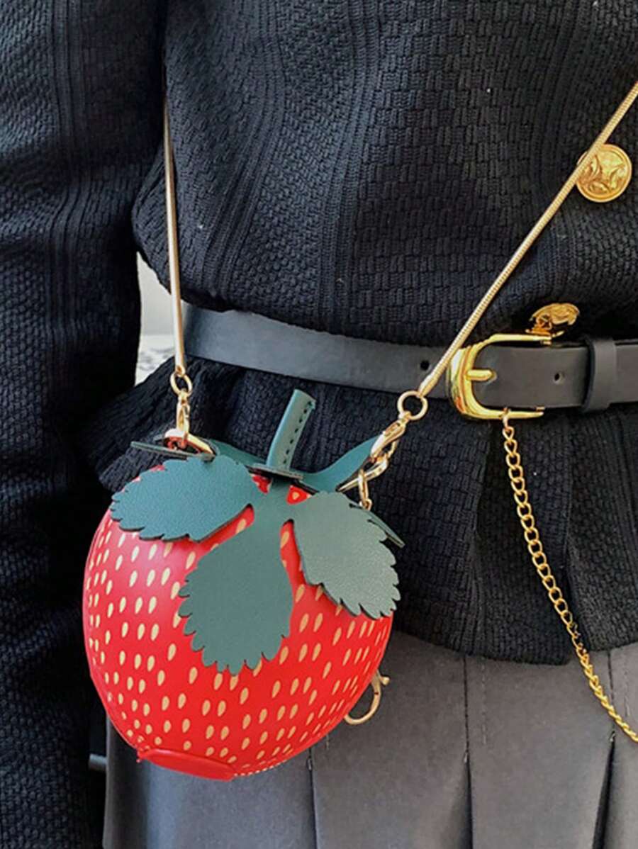 草莓造型斜挎包,時尚鏈帶肩袋,可愛卡通新奇錢包可愛草莓造型袋,時尚鏈帶斜跨包,女士迷你水果設計包,適用於購物,旅行,冬季,節慶禮物