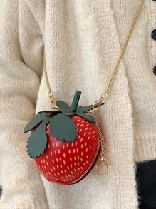 草莓造型斜挎包,時尚鏈帶肩袋,可愛卡通新奇錢包可愛草莓造型袋,時尚鏈帶斜跨包,女士迷你水果設計包,適用於購物,旅行,冬季,節慶禮物