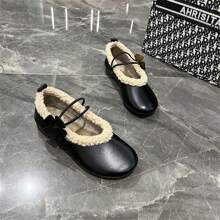 歐式女鞋 - 2023冬季新款軟皮蓬鬆內襯樂福鞋方頭珍平底鞋一扣 - 黑色 - 查看 12