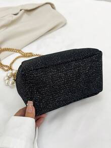 1 件仿珍珠包手提包斜挎包夹包晚宴包便携闪光/闪亮适合婚礼舞会晚宴派对时尚安静奢华 Chuck 仿珍珠装饰新娘派对女孩女士妻子礼物旅行配件 - 黑色 - 查看 5