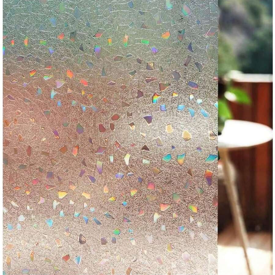 裝飾性窗貼,彩色窗隱私貼膜,霧化玻璃靜電貼,適用於玻璃門家居,3d碎石設計(17.5英寸×118英寸) - 白色 - 查看 1