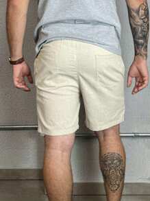 Bermudas De Lino Para Hombre Con Cordón - Blanco - Ver 5