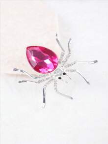1pc Gothic Style Silver & Pink Rhinestone Spider Ring For Women's Halloween Party, Unique Open Design - Hot Pink - View 2