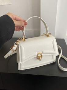 Trắng Đập nhẹ Túi Vuông Tối giản Tay cầm Top Da giả - trắng - Xem 3