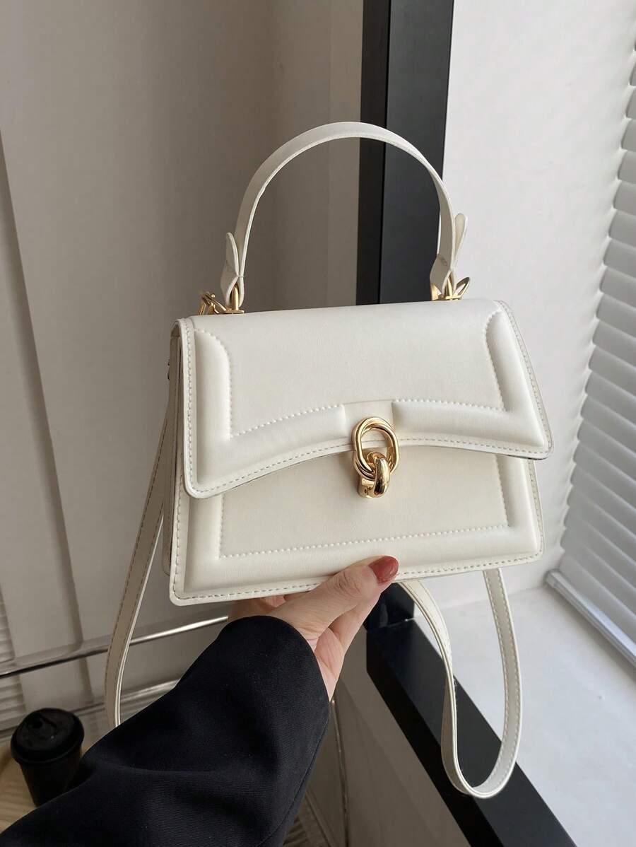 Trắng Đập nhẹ Túi Vuông Tối giản Tay cầm Top Da giả - trắng - Xem 1