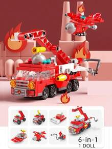 142 piezas Juego de bloques de construcción de partículas pequeñas 6 en 1 con temática de bomberos, policía y tanque para el desarrollo de la inteligencia de los niños y regalos de cumpleaños, decoración de habitaciones, regalos de invierno, bombero