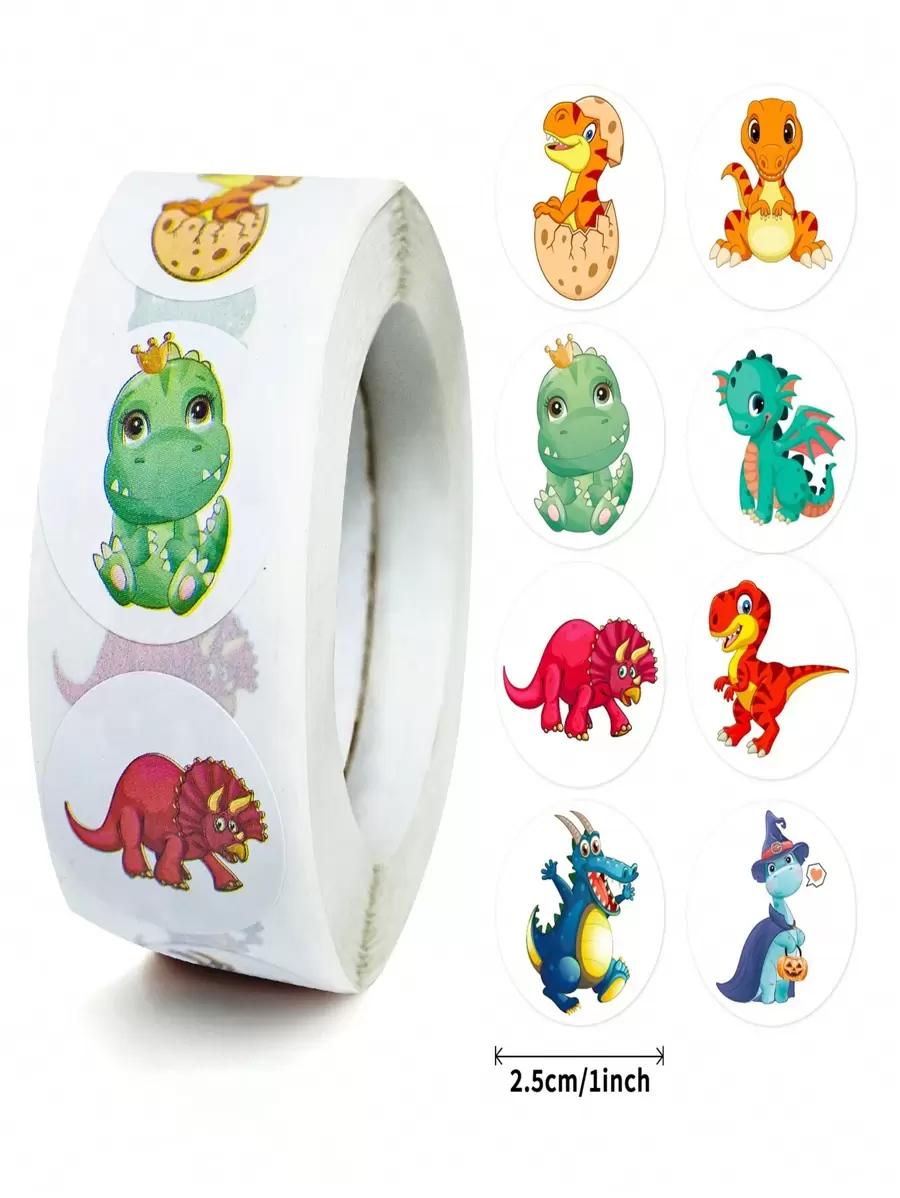 500 piezas/Rollo de calcomanías de dinosaurio en serie de dibujos animados, calcomanías de decoración de diario de dinosaurios de dibujos animados para niños adecuadas para decorar botellas de agua, equipaje, cuadernos, regalos, calcomanías de pared para niños, calcomanías de dinosaurios, cuadernos de niñas - Multicolor - Ver 1