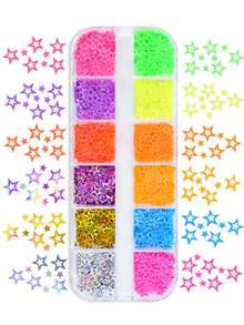 荧光星星亮片美甲配件空心星星闪光片指甲装饰 UV 凝胶抛光美甲霓虹亮片
