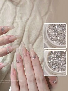 2 Boxes Mini Mixed Shape Rhinestones & Steel Beads & Flatback Crystals Nail Art Decorations With Storage Box DIY Nail Charms Nail Gems Nail Supplies