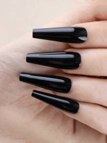 24入組黑色高光uv塗層芭蕾風假指甲盒裝,ins時尚必選 - 黑色 - 查看 1