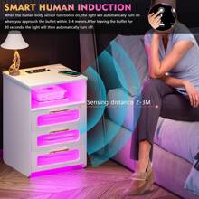 LvifurGurexl 2 Set RGB Nightstand With Wireless Charging Station, 7 Dynamic & 7 Static Modes Dimmable Night Stand, Modern End Side Bedside Table With Human Body Induction