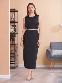 Women Two-piece Outfits - màu đen - Xem 1