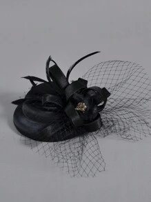 優雅女士頭飾帽,英式復古貴婦黑色婚禮禮服頭飾帽,夜上海頭帶配件,適用於賽馬/派對,新娘婚禮攝影頭飾,新娘帽,雞尾酒帽 - 藏蓝色 - 查看 3