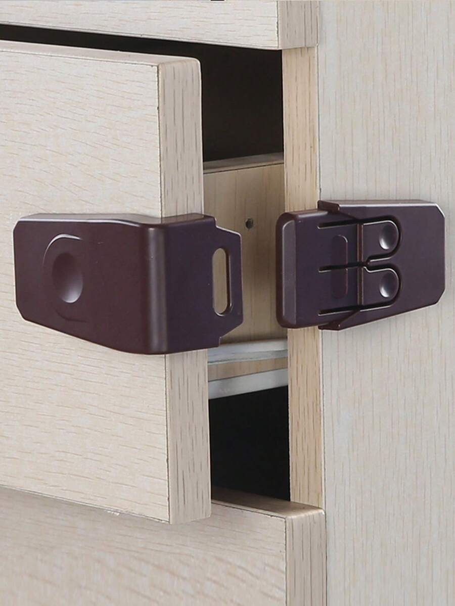 3pcs Brown Drawer & Cabinet Corner Locks, Child Locks For Baby Proofing, Door Locks For Child Protection