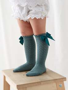 3 đôi Bé gái Vớ giữa bắp chân Với Bowknot Đồ trang trí Và Thiết kế rỗng , Trên tất đầu gối - Nhiều màu - Xem 6