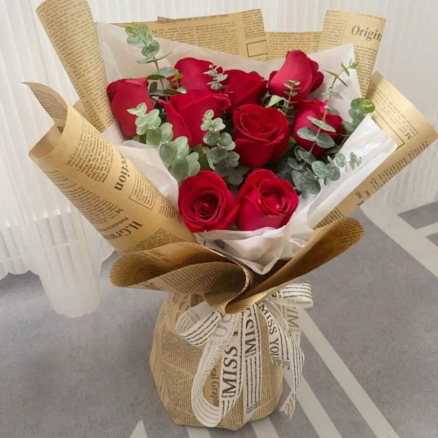 5 Hojas Papel De Envolver Ramo De Flores De Periódico En Inglés - Marrón - Ver 1