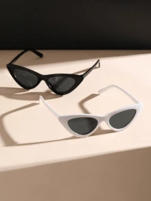 两副猫眼时尚眼镜，小框三角形时尚眼镜，适合女孩度假佩戴的时尚配饰眼镜 - 黑與白 - 查看 3